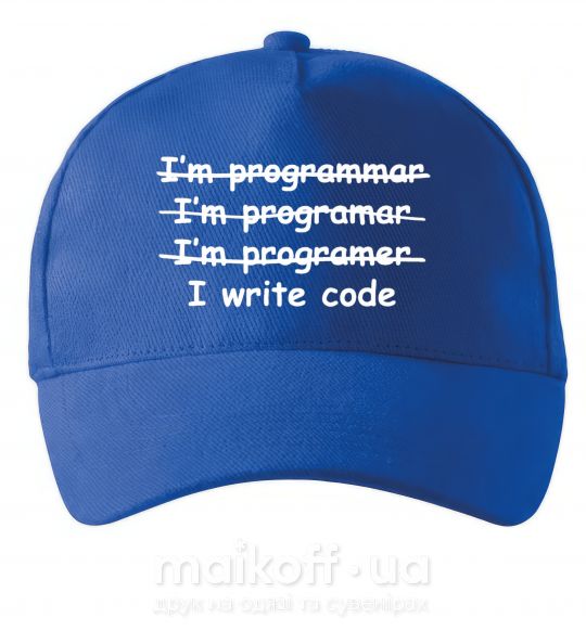 Кепка I write code Яскраво-синій фото