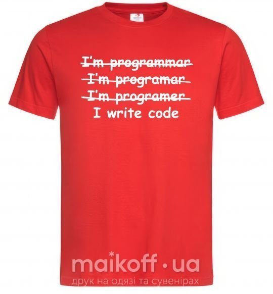 Чоловіча футболка I write code Червоний фото