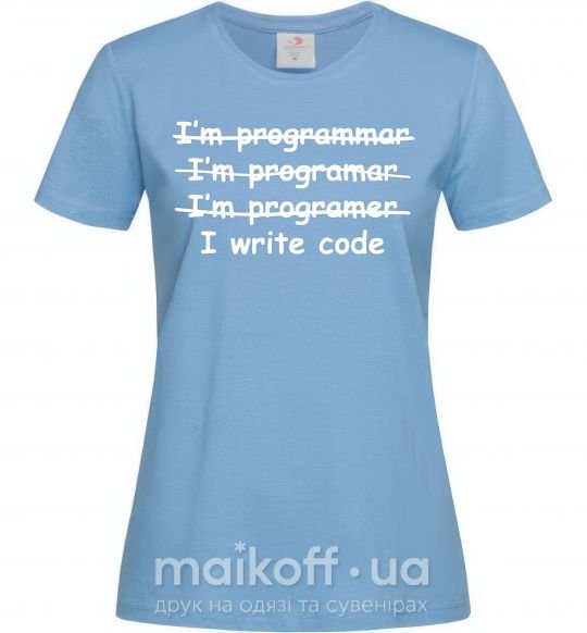 Жіноча футболка I write code Блакитний фото