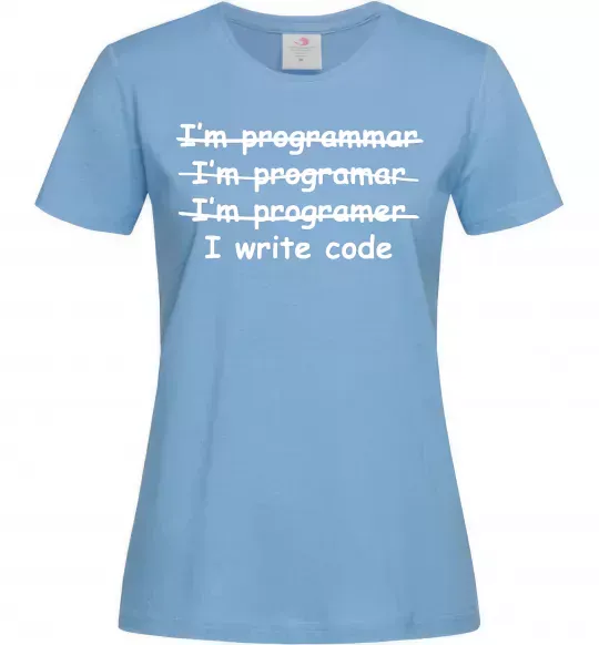 Жіноча футболка I write code Блакитний фото