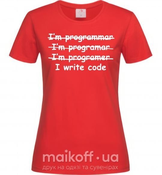 Женская футболка I write code Красный фото
