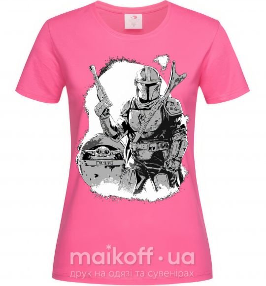 Женская футболка Мандалорец и Йода Ярко-розовый фото