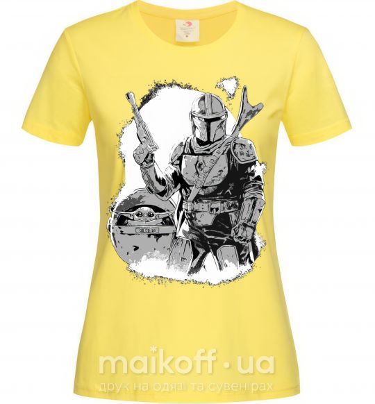 Жіноча футболка Мандалорец и Йода Лимонний фото