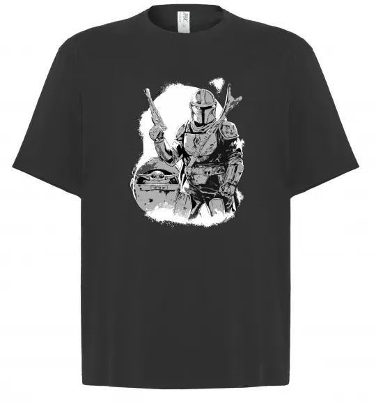 Футболка Оверсайз Мандалорець та Йода Чорний фото