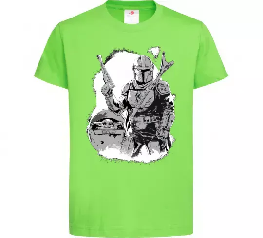 Дитяча футболка Мандалорець та Йода Лаймовий фото