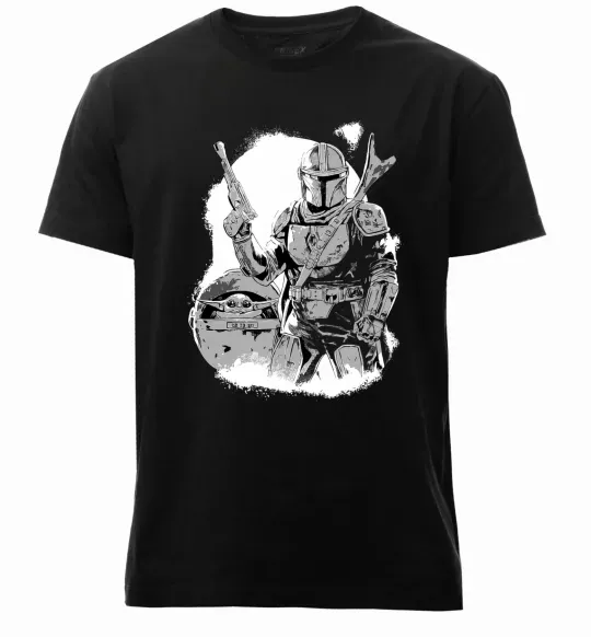 Мужская премиум футболка Мандалорець та Йода Черный фото