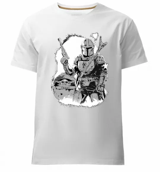 Мужская премиум футболка Мандалорець та Йода Белый фото