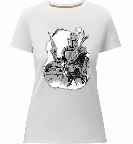Жіноча преміум футболка Мандалорець та Йода Білий фото