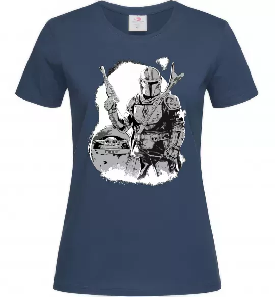 Женская футболка Мандалорець та Йода Темно-синий фото