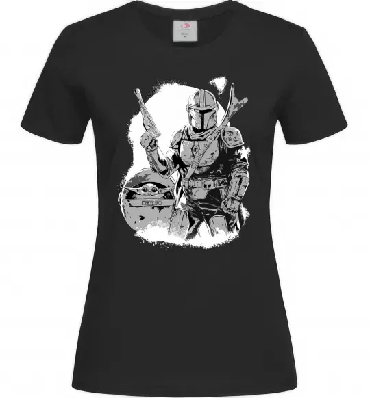 Женская футболка Мандалорець та Йода Черный фото