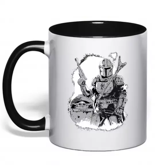 Чашка с цветной ручкой Мандалорець та Йода Черный фото