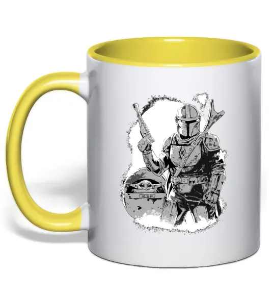 Чашка з кольоровою ручкою Мандалорець та Йода Лимонний фото