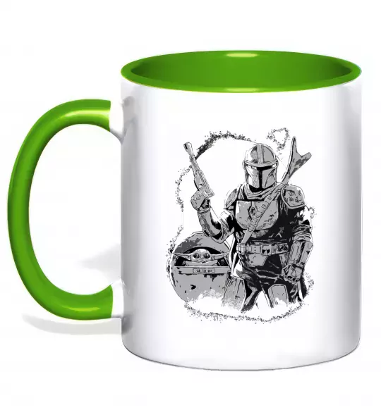 Чашка с цветной ручкой Мандалорець та Йода Зеленый фото