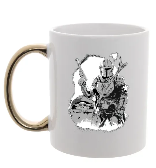 Чашка с цветной ручкой Мандалорець та Йода Золото фото