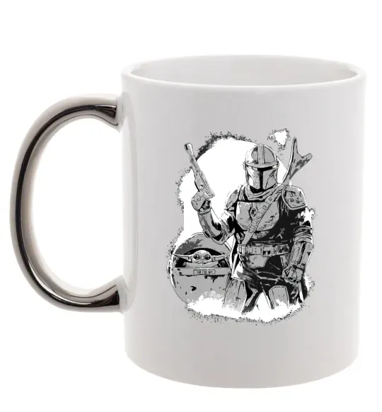 Чашка с цветной ручкой Мандалорець та Йода Серебро фото