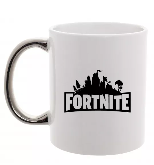 Чашка с цветной ручкой Fortnite logo Серебро фото