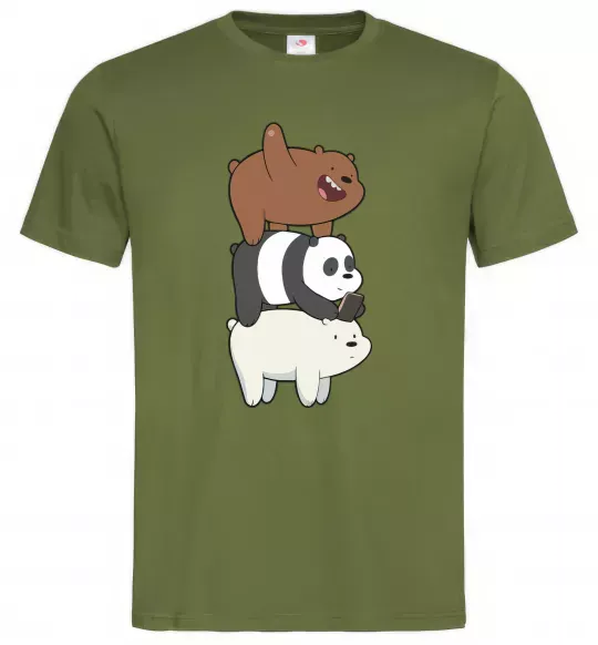 Мужская футболка We bare bears Оливковый фото