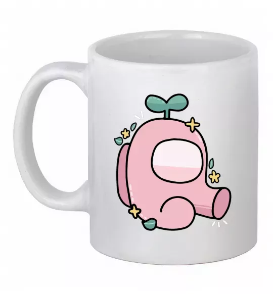 Чашка керамічна Among us рожевий з листям Білий фото