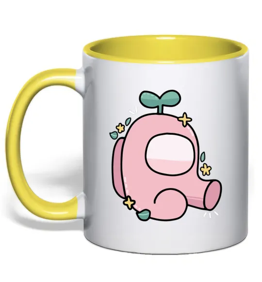 Чашка с цветной ручкой Among us рожевий з листям Лимонный фото