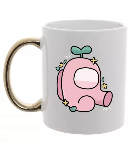 Чашка з кольоровою ручкою Among us рожевий з листям Золото фото