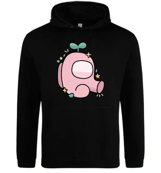 Мужская толстовка (худи) Among us рожевий з листям Черный фото