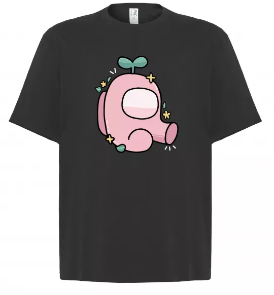 Футболка Оверсайз Among us рожевий з листям Черный фото