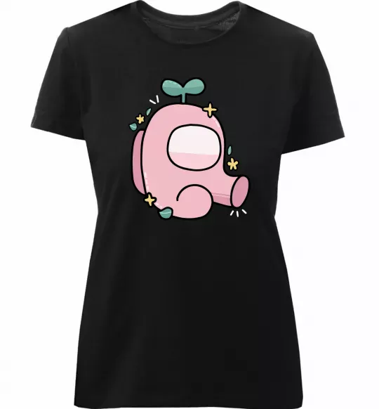 Женская премиум футболка Among us рожевий з листям Черный фото