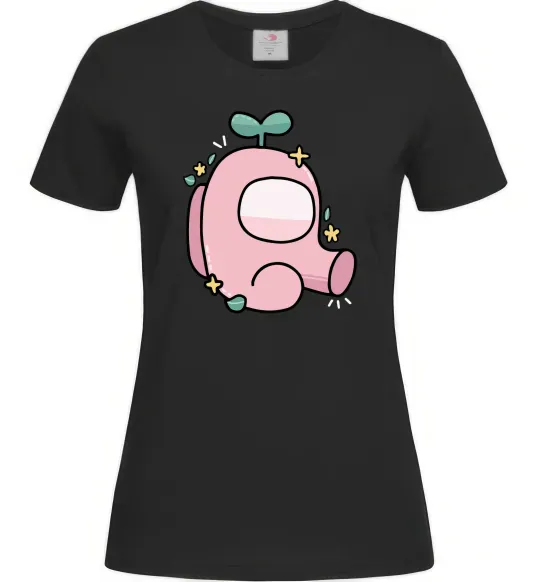 Жіноча футболка Among us рожевий з листям Чорний фото