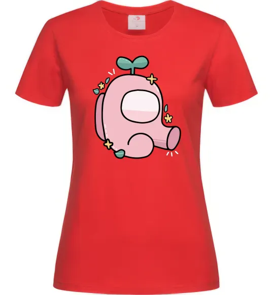 Жіноча футболка Among us рожевий з листям Червоний фото