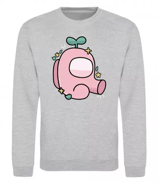 Світшот Among us рожевий з листям Сірий меланж фото