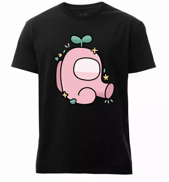 Мужская премиум футболка Among us рожевий з листям Черный фото