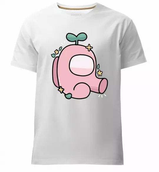 Мужская премиум футболка Among us рожевий з листям Белый фото