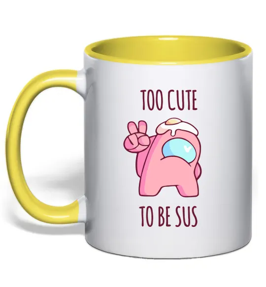 Чашка с цветной ручкой Among us too cute Лимонный фото