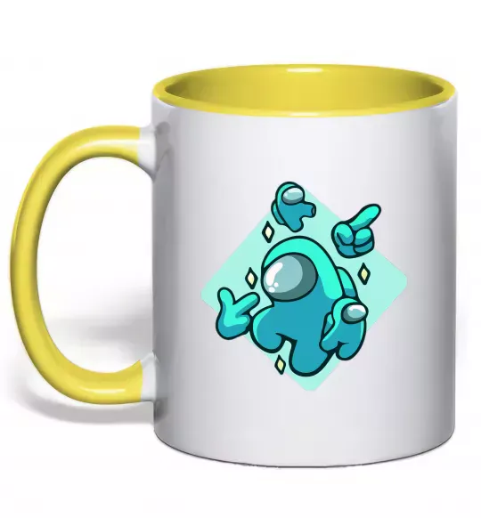 Чашка с цветной ручкой Among us blue Солнечно желтый фото