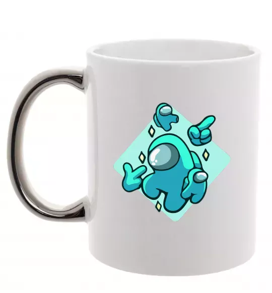 Чашка с цветной ручкой Among us blue Серебро фото