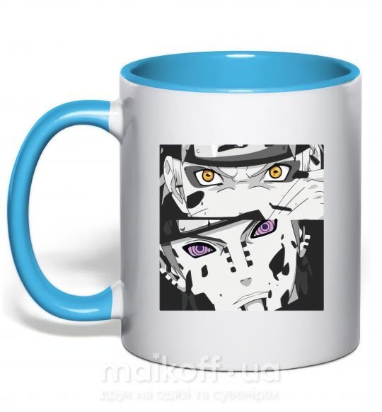 Чашка з кольоровою ручкою Naruto eyes Блакитний фото