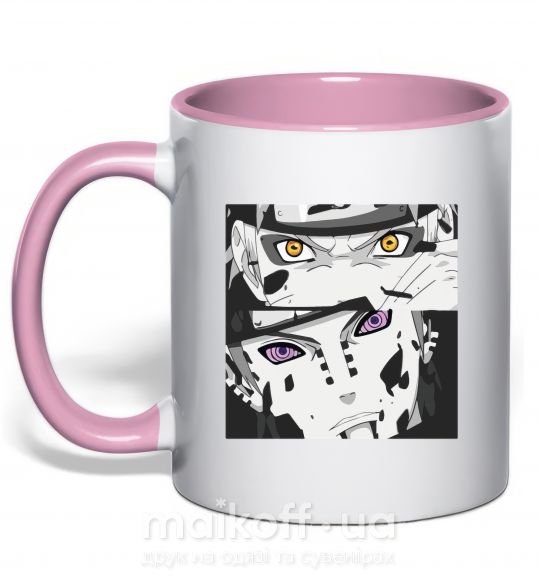 Чашка з кольоровою ручкою Naruto eyes Ніжно рожевий фото