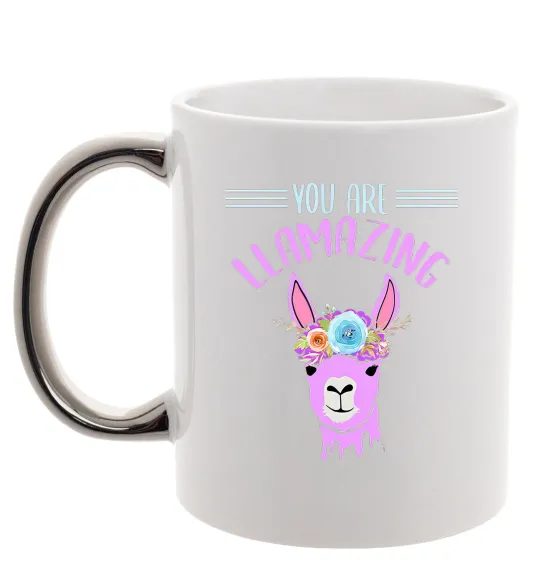 Чашка с цветной ручкой You are llamazing Серебро фото