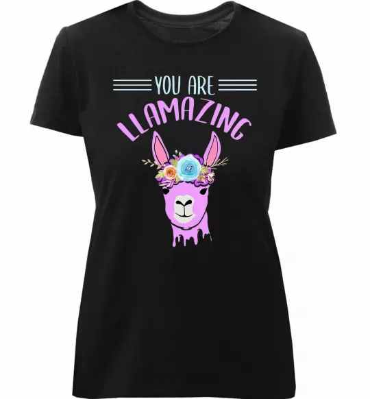Женская премиум футболка You are llamazing Черный фото