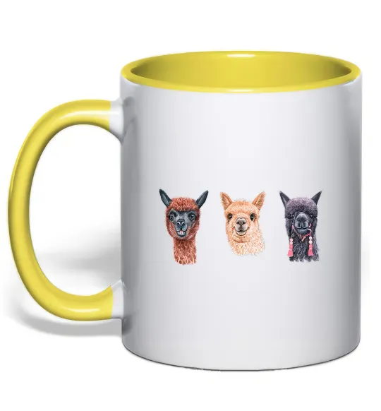 Чашка с цветной ручкой Три лами Лимонный фото