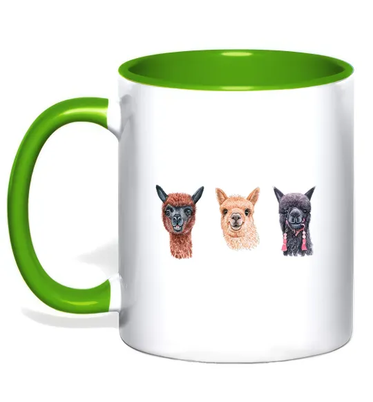 Чашка с цветной ручкой Три лами Лаймовый фото