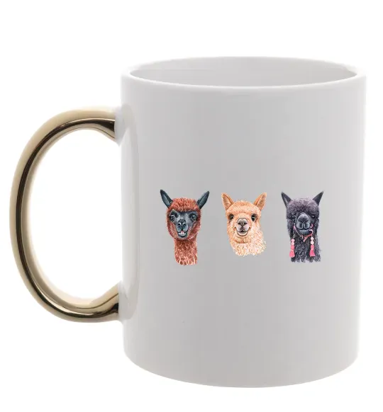 Чашка з кольоровою ручкою Три лами Золото фото