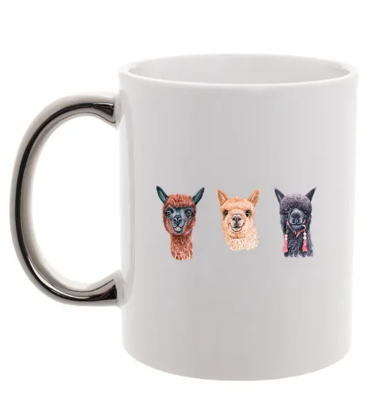 Чашка з кольоровою ручкою Три лами Срібло фото