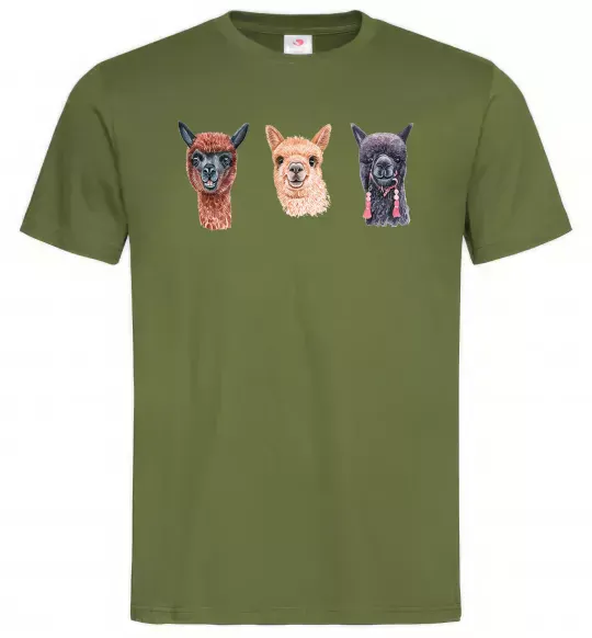 Мужская футболка Три лами Оливковый фото