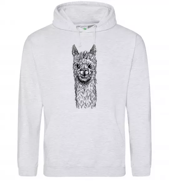 Мужская толстовка (худи) Голова та шия лами Серый меланж фото