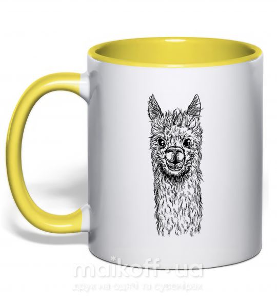 Чашка с цветной ручкой Голова и шея ламы Солнечно желтый фото