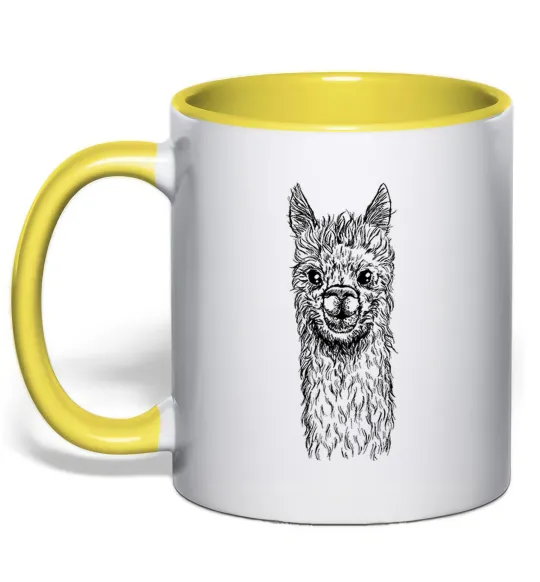 Чашка з кольоровою ручкою Голова та шия лами Лимонний фото