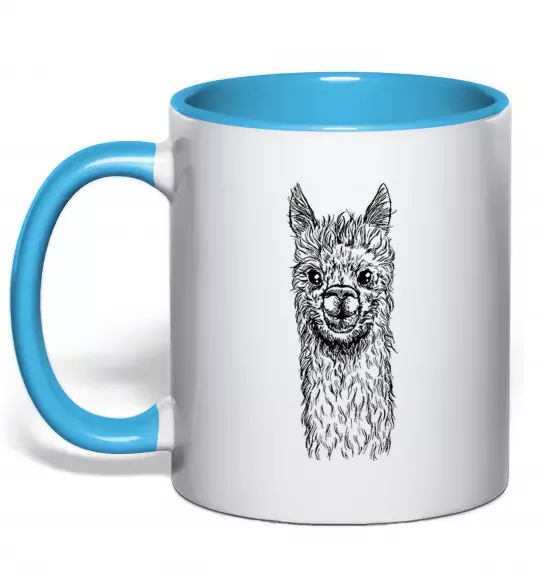 Чашка с цветной ручкой Голова та шия лами Голубой фото