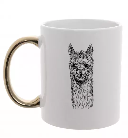 Чашка с цветной ручкой Голова та шия лами Золото фото