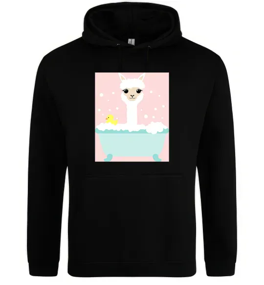 Мужская толстовка (худи) Лама у ванній Черный фото